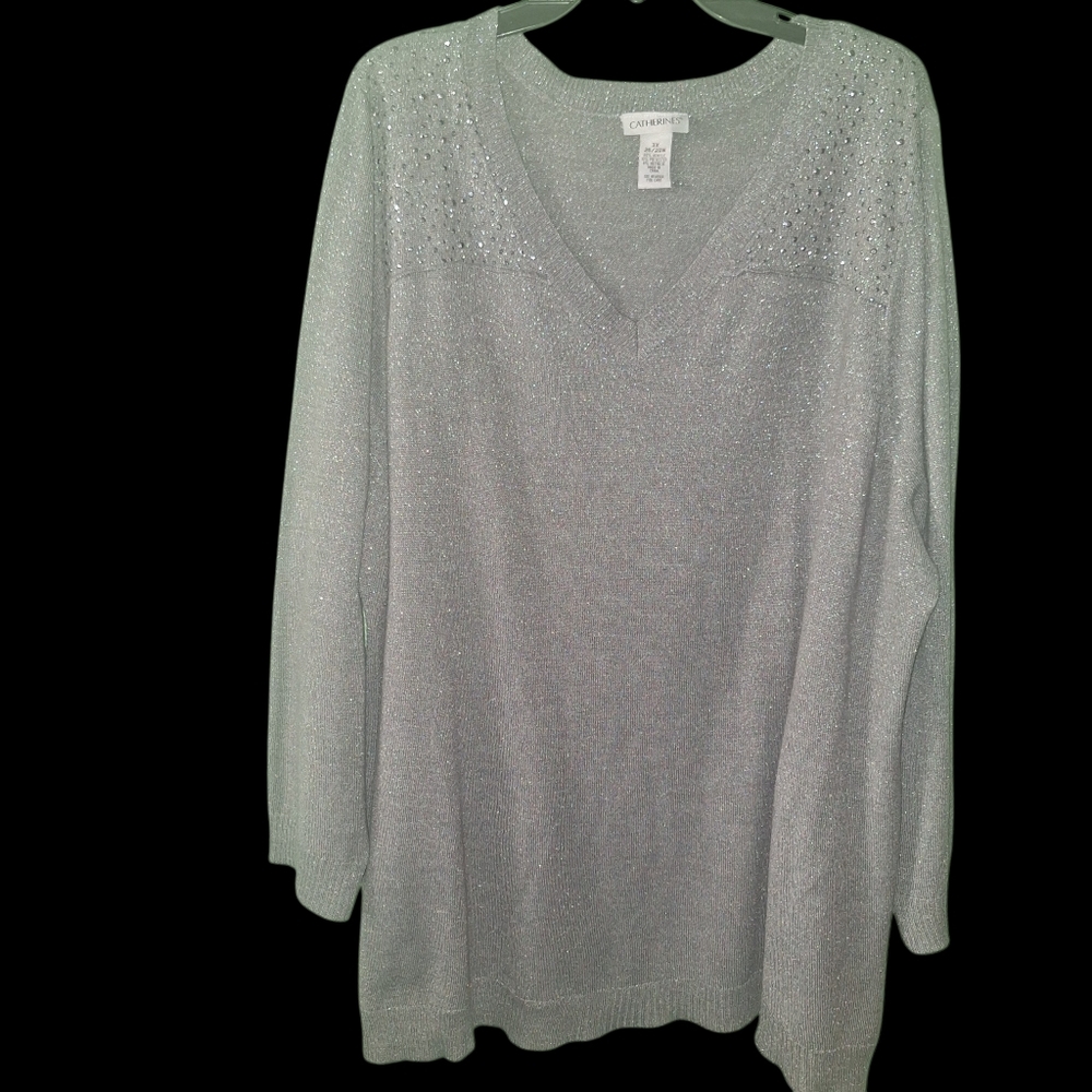 Catherine's 26/28W 3X Silver Sweater Sparkle Shimmer Party Womens Lightweight